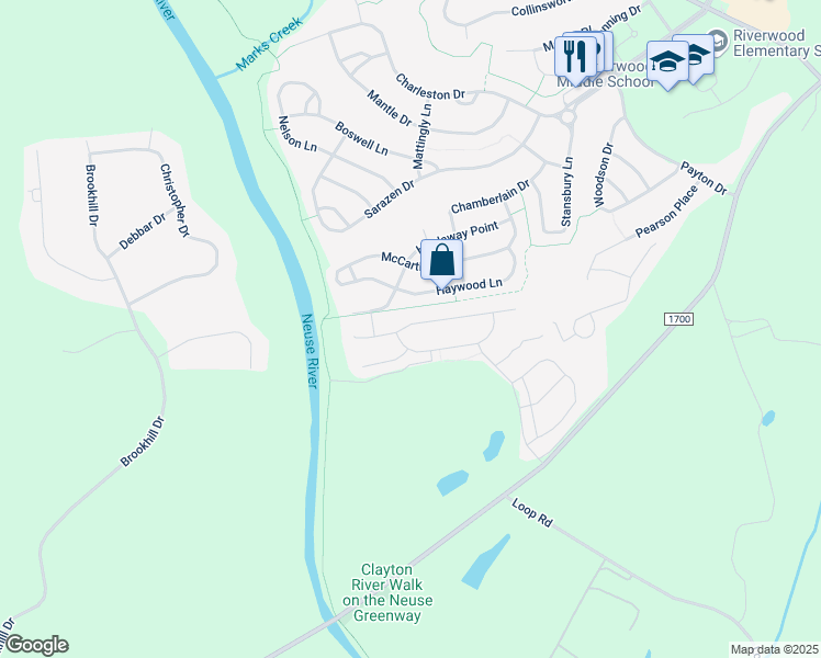 map of restaurants, bars, coffee shops, grocery stores, and more near 213 East Webber Lane in Clayton