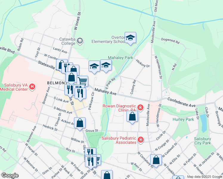 map of restaurants, bars, coffee shops, grocery stores, and more near 1617 Emerald Avenue in Salisbury