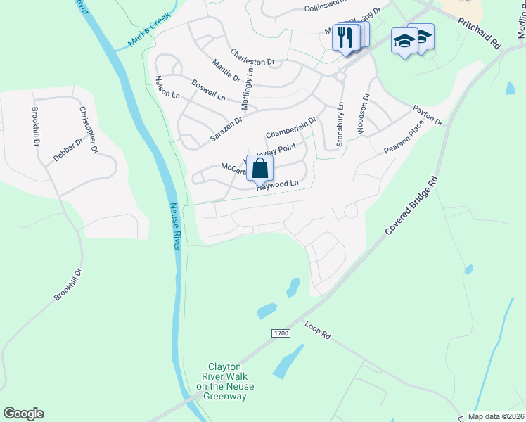 map of restaurants, bars, coffee shops, grocery stores, and more near 236 East Webber Lane in Clayton