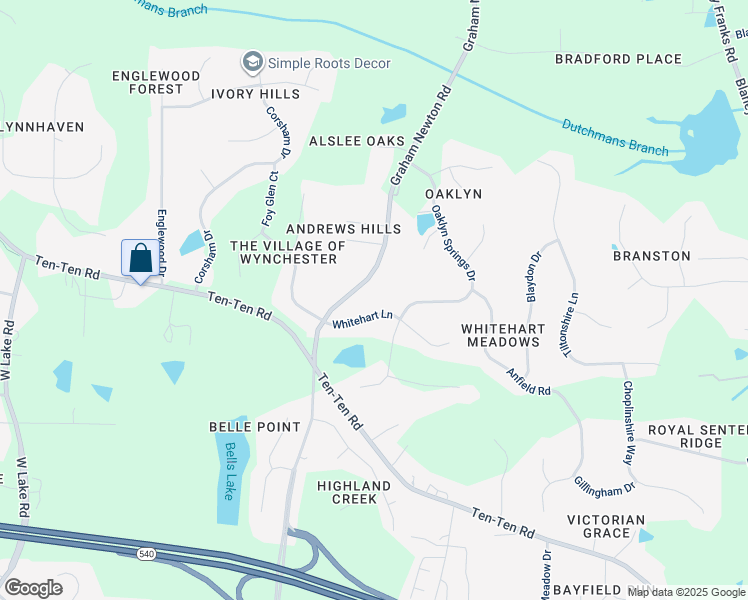 map of restaurants, bars, coffee shops, grocery stores, and more near 3008 Whitehart Lane in Raleigh