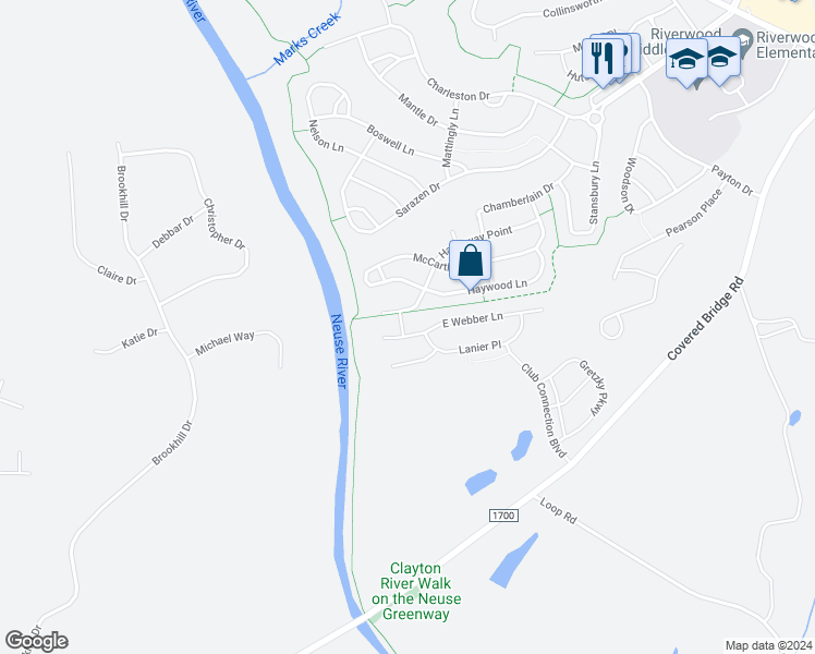 map of restaurants, bars, coffee shops, grocery stores, and more near 116 Sloan Drive in Clayton