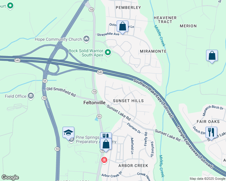 map of restaurants, bars, coffee shops, grocery stores, and more near 202 Doves Haven Drive in Apex