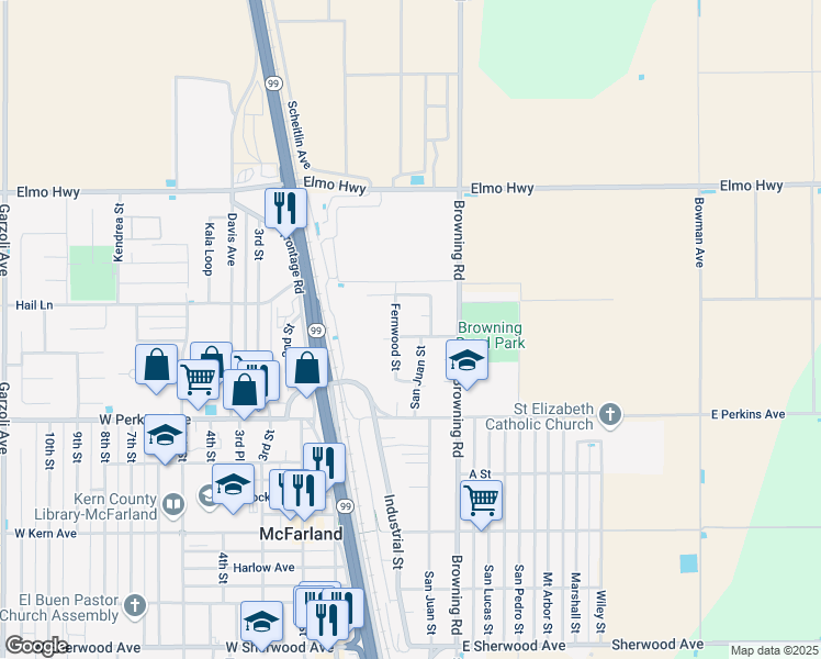 map of restaurants, bars, coffee shops, grocery stores, and more near 110 Edgewood Court in McFarland
