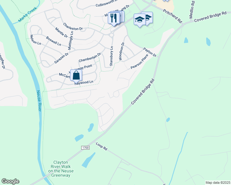 map of restaurants, bars, coffee shops, grocery stores, and more near 312 South Kramer Path in Clayton