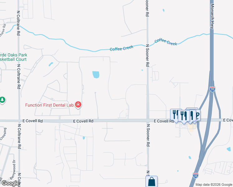 map of restaurants, bars, coffee shops, grocery stores, and more near 4001 Fairfax Drive in Edmond
