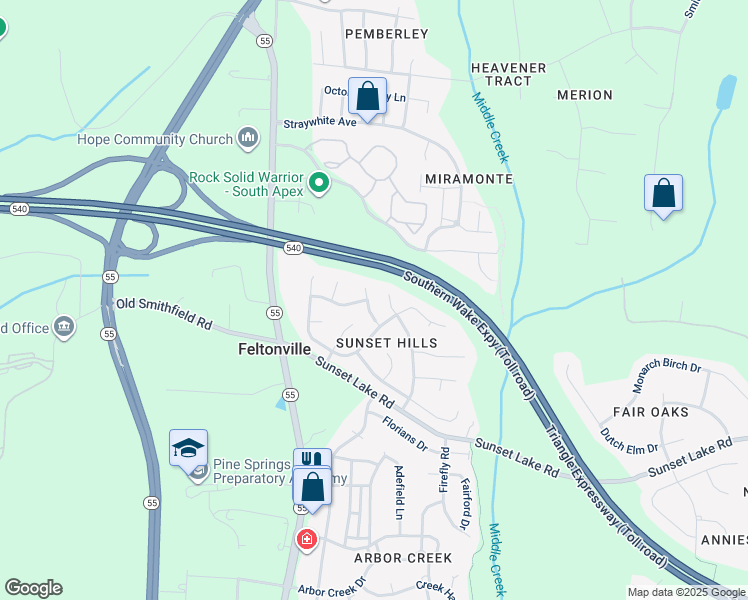 map of restaurants, bars, coffee shops, grocery stores, and more near 112 Sunshine Crest Court in Apex