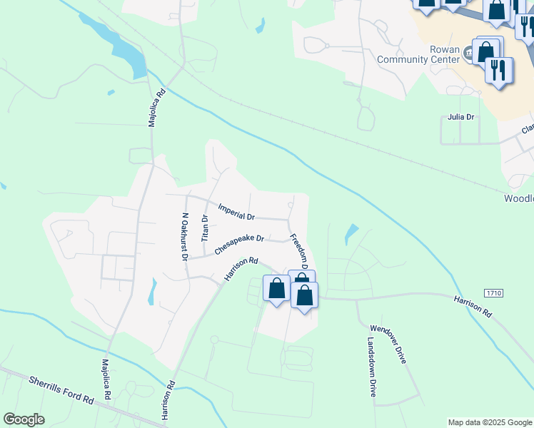 map of restaurants, bars, coffee shops, grocery stores, and more near 140 Imperial Drive in Salisbury