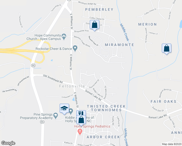 map of restaurants, bars, coffee shops, grocery stores, and more near 211 Doves Haven Drive in Apex