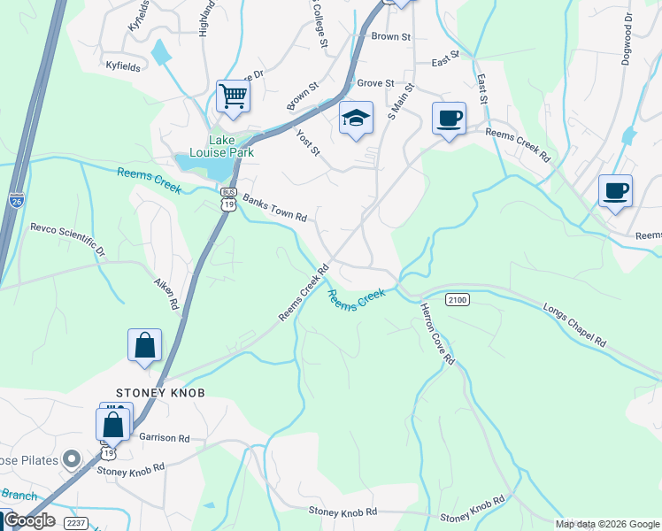 map of restaurants, bars, coffee shops, grocery stores, and more near 75 State Road 1003 in Weaverville