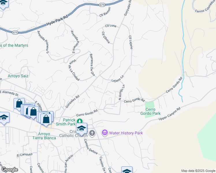 map of restaurants, bars, coffee shops, grocery stores, and more near 160 1/2 Lorenzo Road in Santa Fe