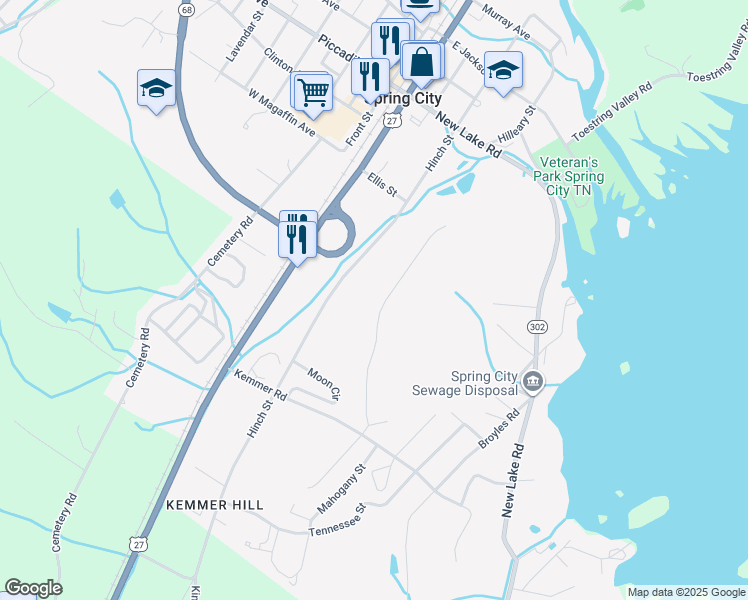 map of restaurants, bars, coffee shops, grocery stores, and more near 399 North Hillcrest Drive in Spring City