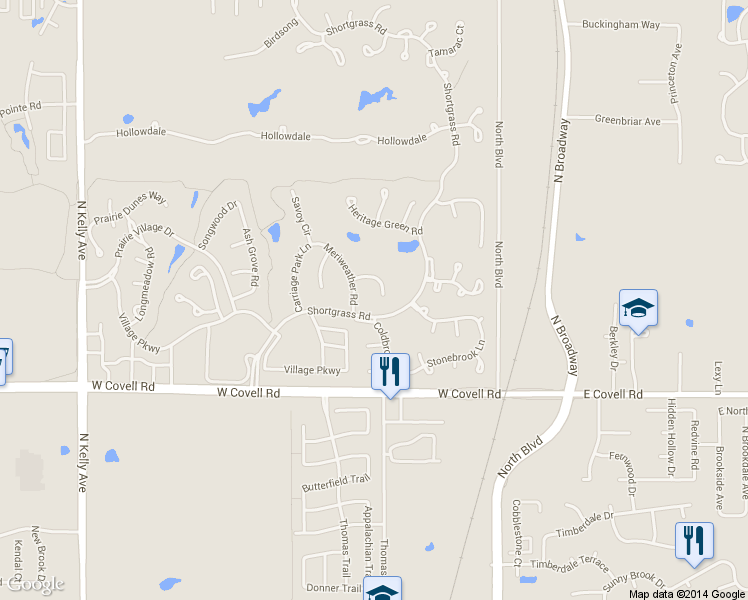 map of restaurants, bars, coffee shops, grocery stores, and more near 206 Carriage Bluff Court in Edmond