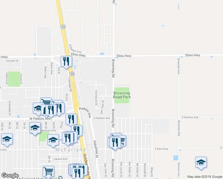 map of restaurants, bars, coffee shops, grocery stores, and more near 739 Browning Road in McFarland