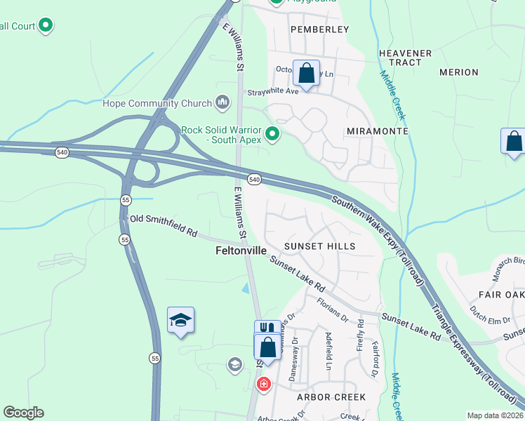map of restaurants, bars, coffee shops, grocery stores, and more near 301 Cabana Drive in Apex