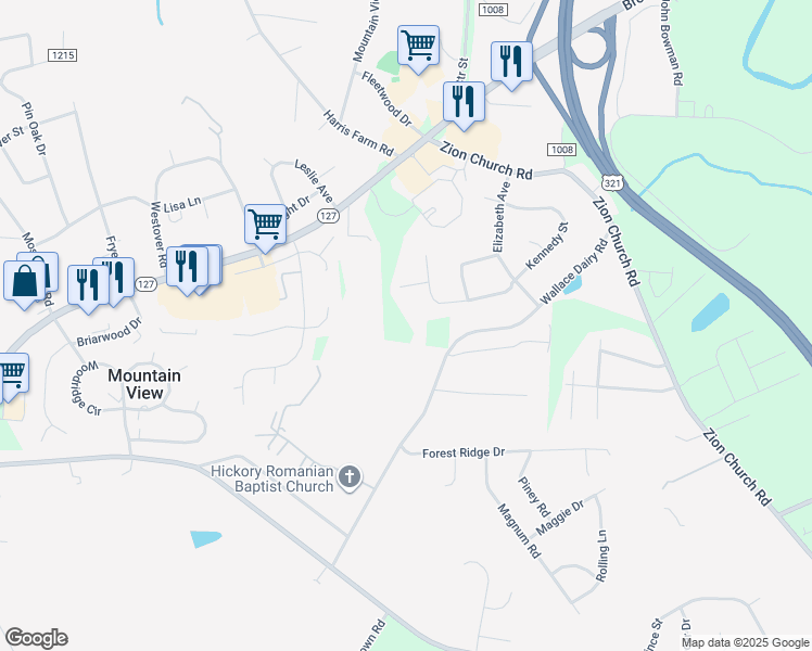 map of restaurants, bars, coffee shops, grocery stores, and more near 1915 Wallace Dairy Road in Hickory