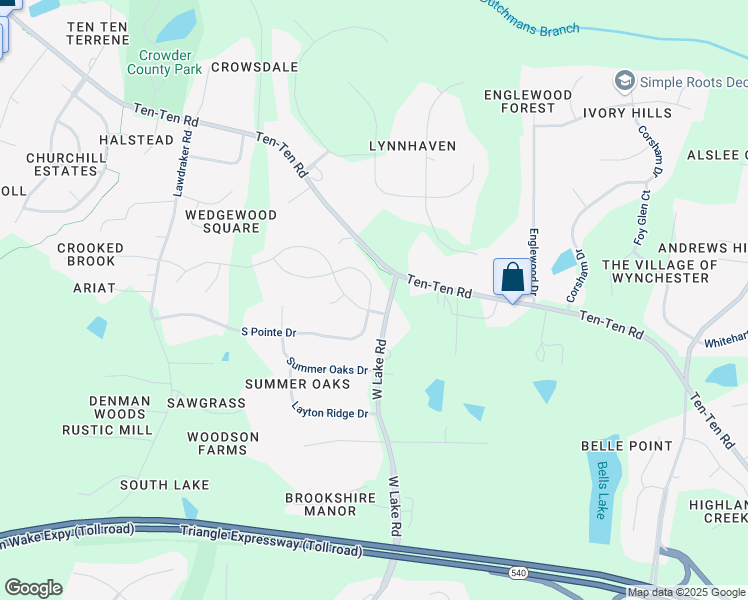 map of restaurants, bars, coffee shops, grocery stores, and more near 3616 West Lake Road in Apex