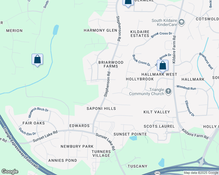 map of restaurants, bars, coffee shops, grocery stores, and more near 8609 Stephenson Road in Apex