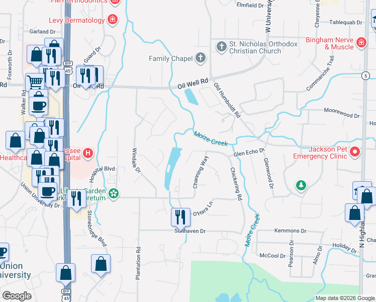 map of restaurants, bars, coffee shops, grocery stores, and more near 232 Chickering Road in Jackson