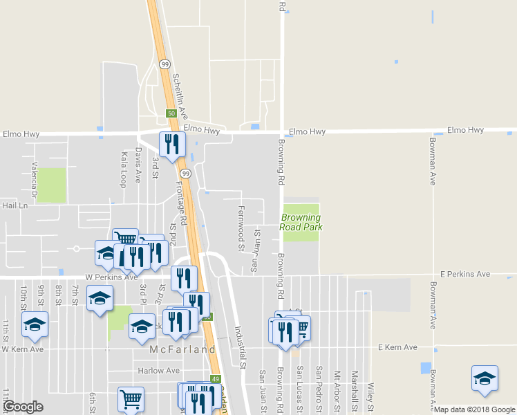 map of restaurants, bars, coffee shops, grocery stores, and more near 110 Edgewood Court in McFarland