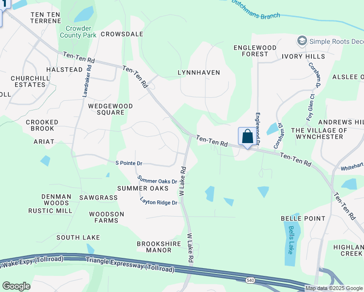 map of restaurants, bars, coffee shops, grocery stores, and more near 3616 West Lake Road in Apex
