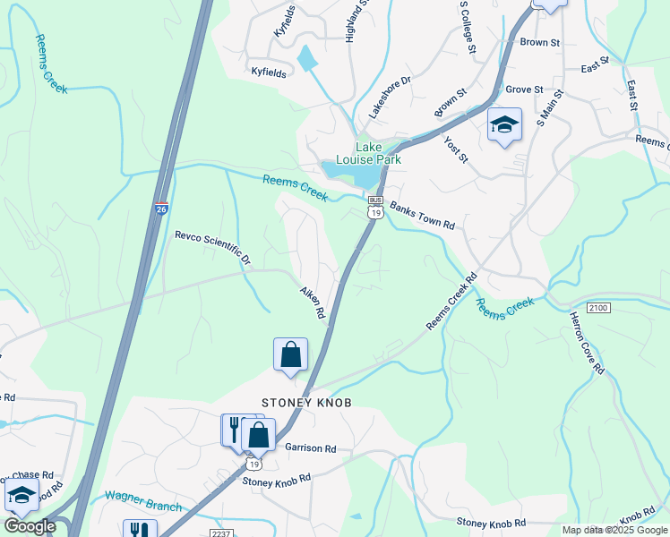 map of restaurants, bars, coffee shops, grocery stores, and more near 9 Athena Avenue in Weaverville