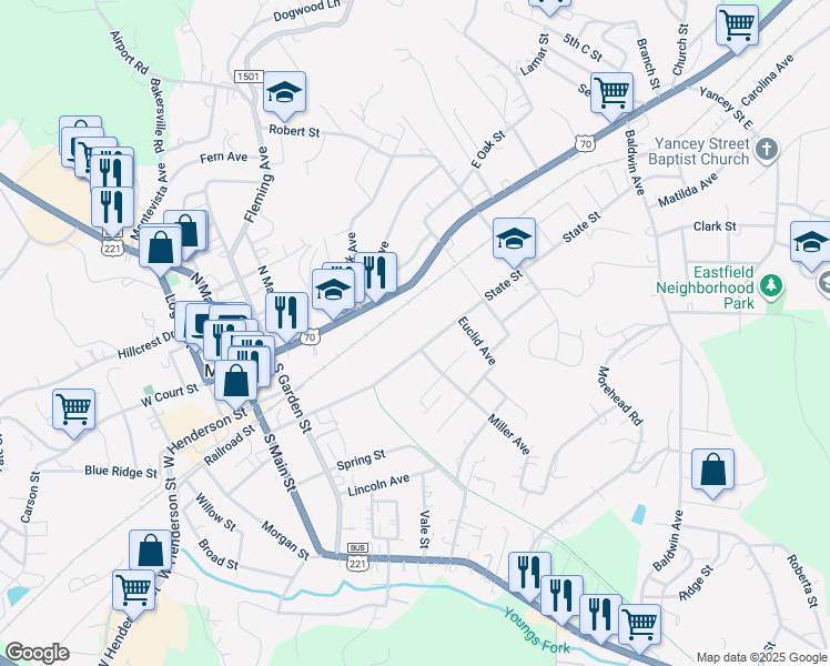 map of restaurants, bars, coffee shops, grocery stores, and more near 501 State Street in Marion