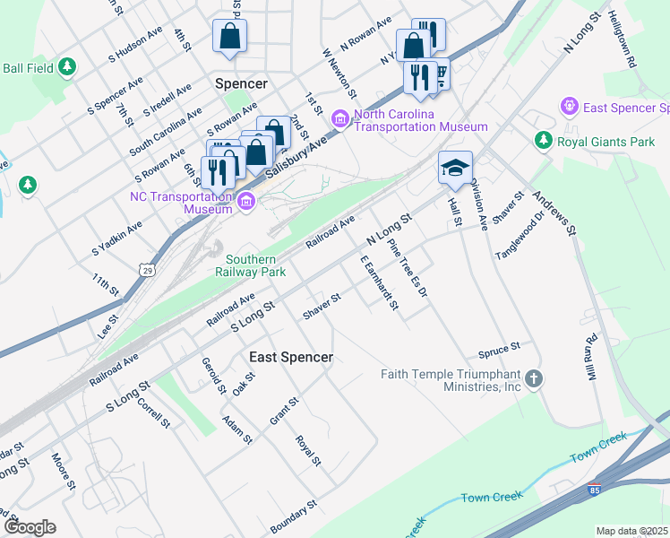 map of restaurants, bars, coffee shops, grocery stores, and more near 106 Jackson Street in Salisbury