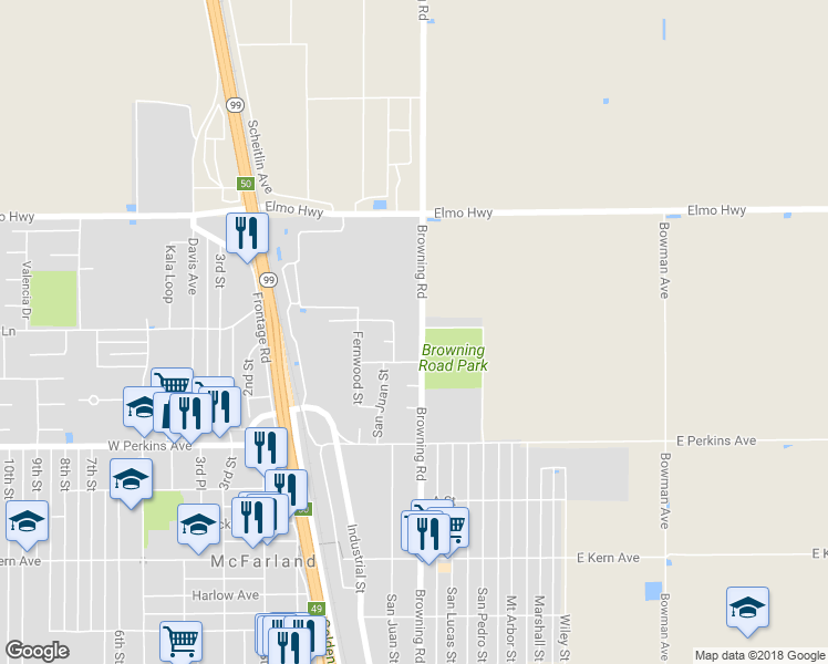 map of restaurants, bars, coffee shops, grocery stores, and more near 749 Browning Road in McFarland