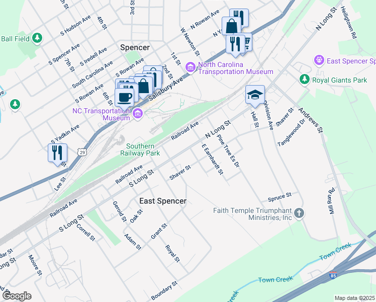 map of restaurants, bars, coffee shops, grocery stores, and more near 106 Jackson Street in Salisbury