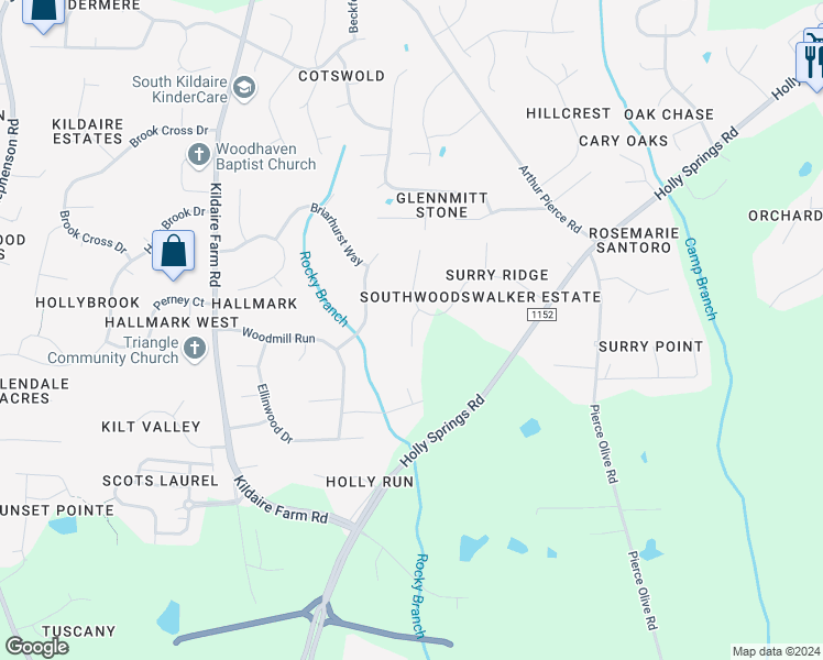 map of restaurants, bars, coffee shops, grocery stores, and more near 8609 Cavatina Court in Apex