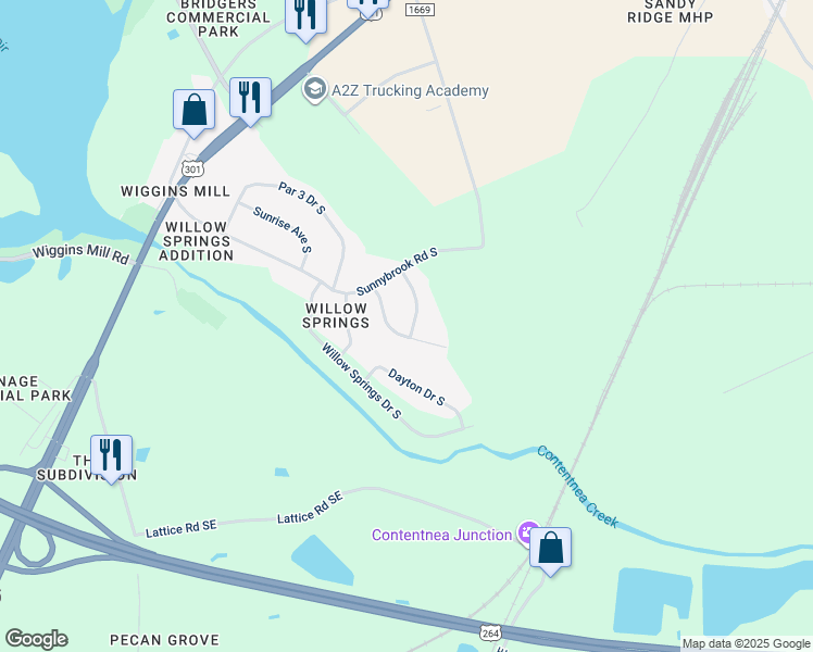 map of restaurants, bars, coffee shops, grocery stores, and more near 1009 Stoddard Road South in Wilson