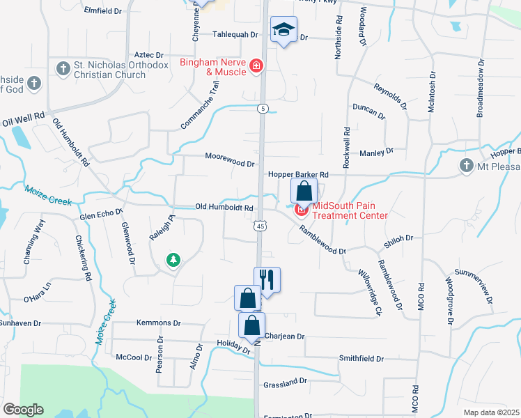 map of restaurants, bars, coffee shops, grocery stores, and more near U.S. 45 in Jackson