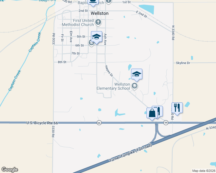 map of restaurants, bars, coffee shops, grocery stores, and more near 1101 Lalicker Street in Wellston