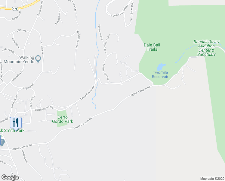 map of restaurants, bars, coffee shops, grocery stores, and more near 1521 Canyon Road in Santa Fe