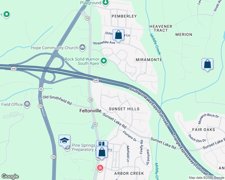 map of restaurants, bars, coffee shops, grocery stores, and more near 108 Spring Dove Lane in Apex