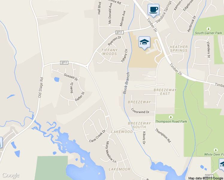 map of restaurants, bars, coffee shops, grocery stores, and more near 1608 Buffaloe Road in Garner