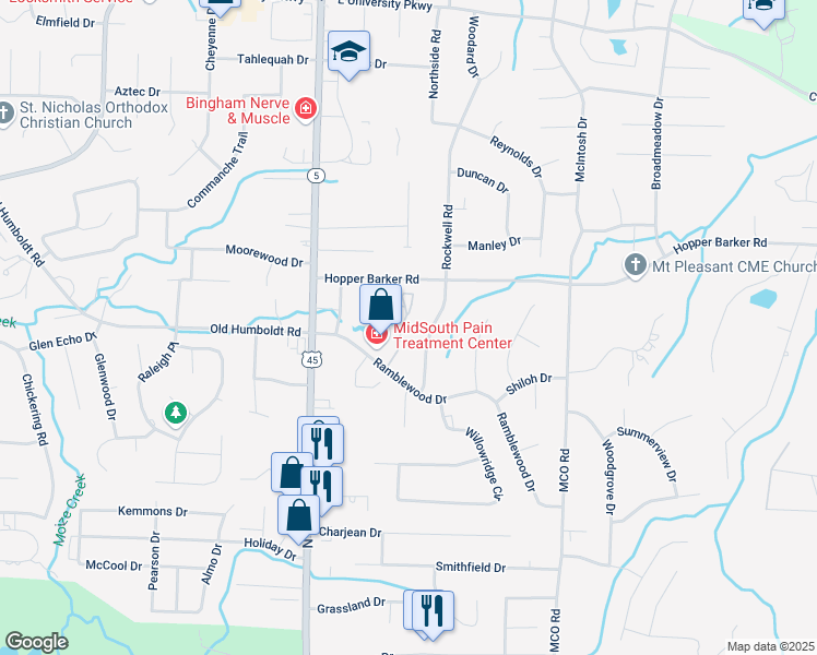 map of restaurants, bars, coffee shops, grocery stores, and more near 129 Quail Ridge in Jackson