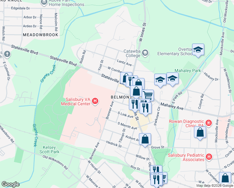map of restaurants, bars, coffee shops, grocery stores, and more near 1708 Brenner Avenue in Salisbury