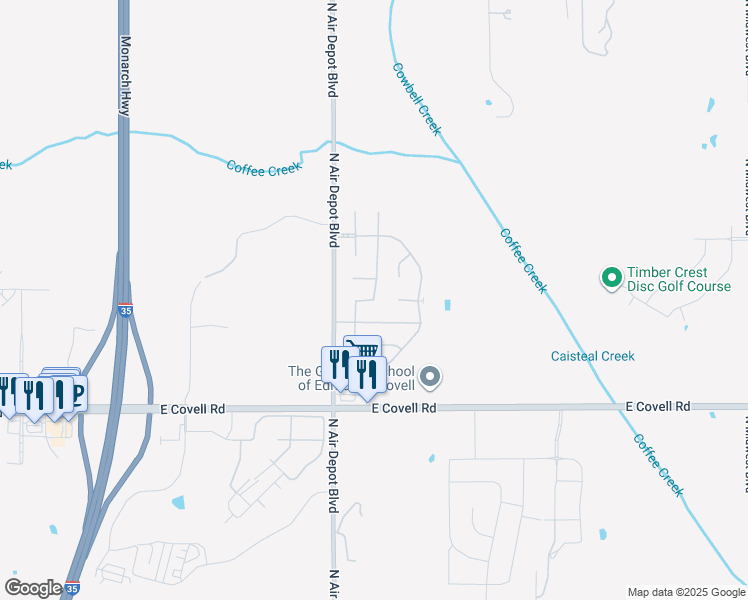 map of restaurants, bars, coffee shops, grocery stores, and more near 3301 Wakefield Road in Edmond