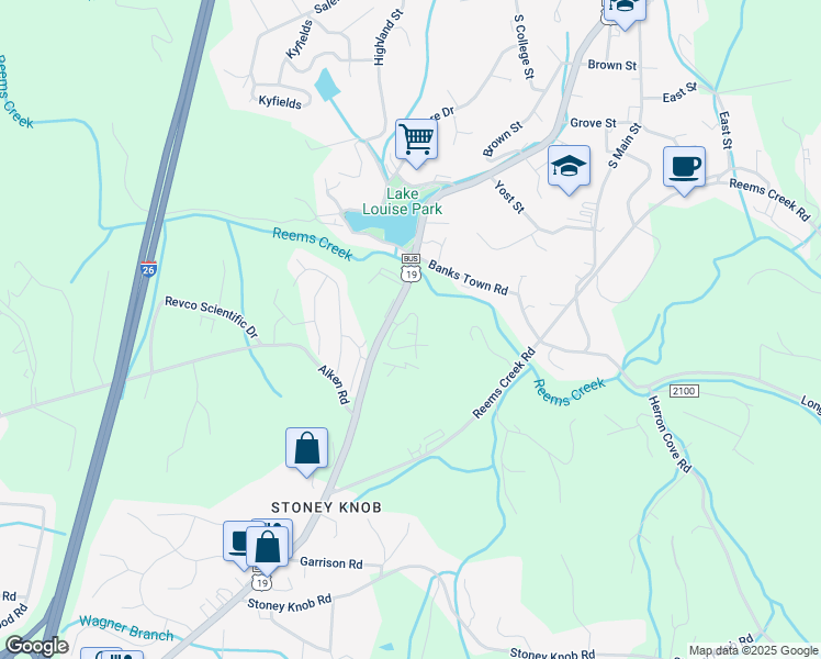 map of restaurants, bars, coffee shops, grocery stores, and more near 220 Merrimon Avenue in Weaverville