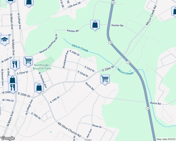 map of restaurants, bars, coffee shops, grocery stores, and more near 1030 East 23rd Street in Newton