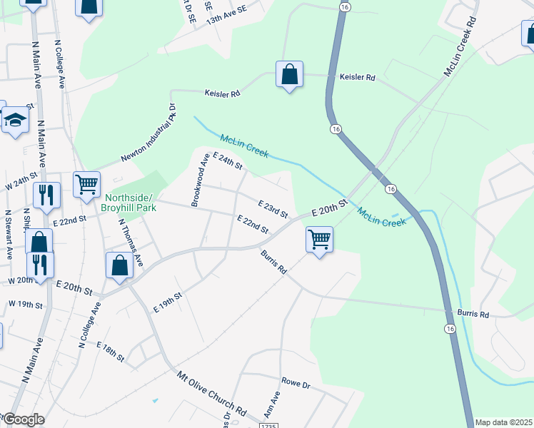 map of restaurants, bars, coffee shops, grocery stores, and more near 1030 East 23rd Street in Newton