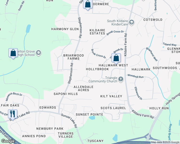 map of restaurants, bars, coffee shops, grocery stores, and more near 4428 Chandler Cove Way in Apex