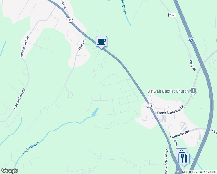 map of restaurants, bars, coffee shops, grocery stores, and more near 140 Royal Oaks Drive in Troutman