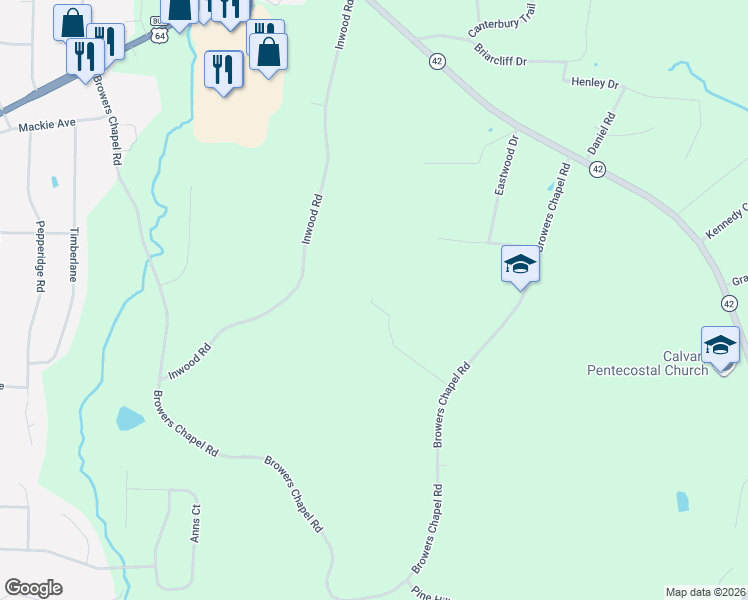 map of restaurants, bars, coffee shops, grocery stores, and more near 571 Horse Mountain Drive in Asheboro