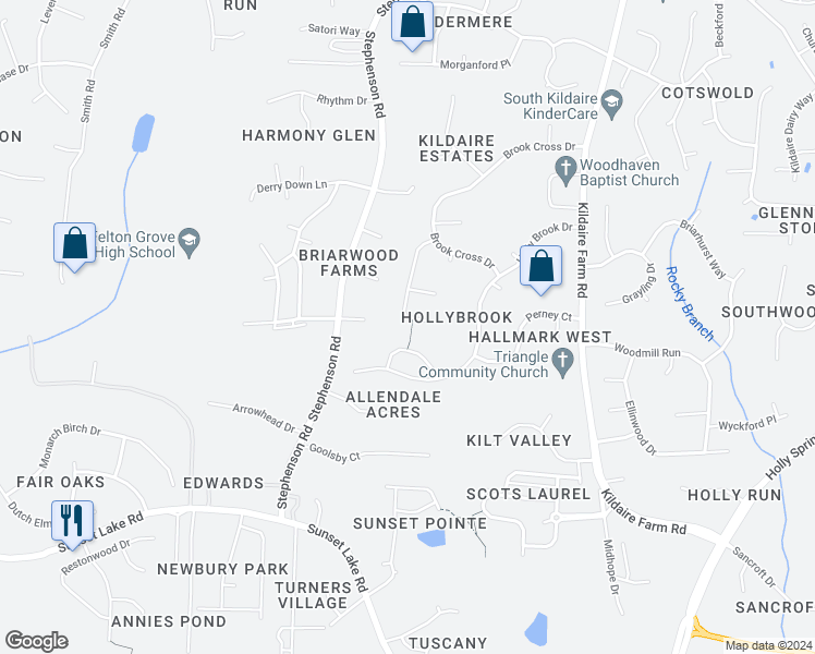 map of restaurants, bars, coffee shops, grocery stores, and more near 4420 Chandler Cove Way in Apex