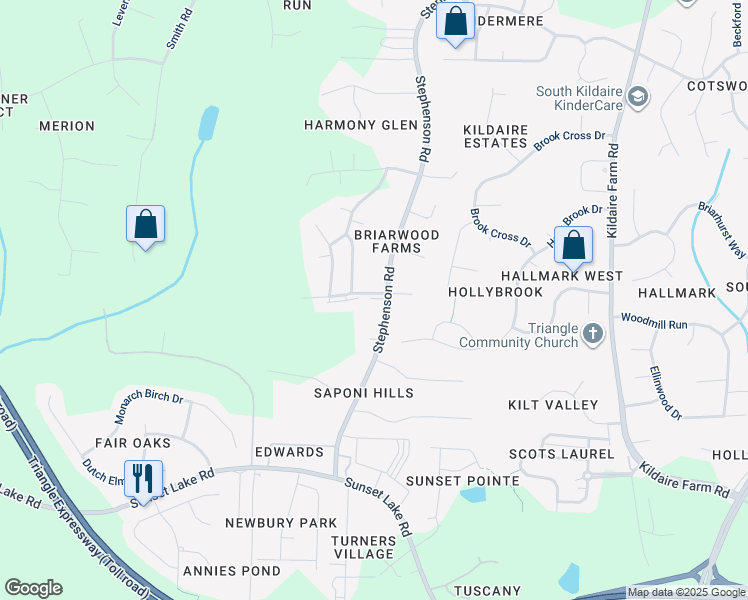 map of restaurants, bars, coffee shops, grocery stores, and more near 8600 Stephenson Road in Apex