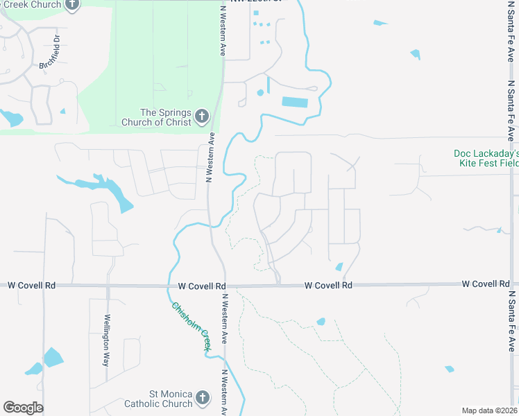 map of restaurants, bars, coffee shops, grocery stores, and more near 3516 Lupine Lane in Edmond