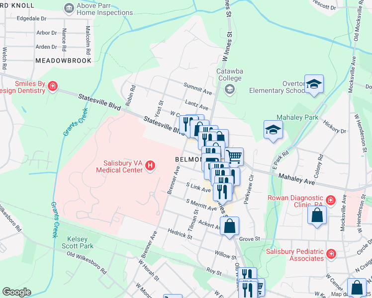 map of restaurants, bars, coffee shops, grocery stores, and more near 226 Fairson Avenue in Salisbury