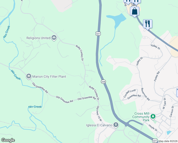 map of restaurants, bars, coffee shops, grocery stores, and more near 21 Chestnut Ridge Road in Marion